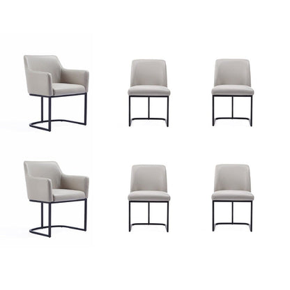 Manhattan Comfort - 6-Piece Serena Dining Armchair - LeatheretteDining Chair - Faux Leather Dining Set with Steel Legs in Light Grey - 6-DC056-LG veiw 1
