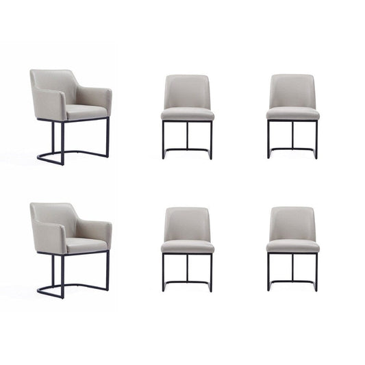 Manhattan Comfort - 6-Piece Serena Dining Armchair - LeatheretteDining Chair - Faux Leather Dining Set with Steel Legs in Light Grey - 6-DC056-LG veiw 1