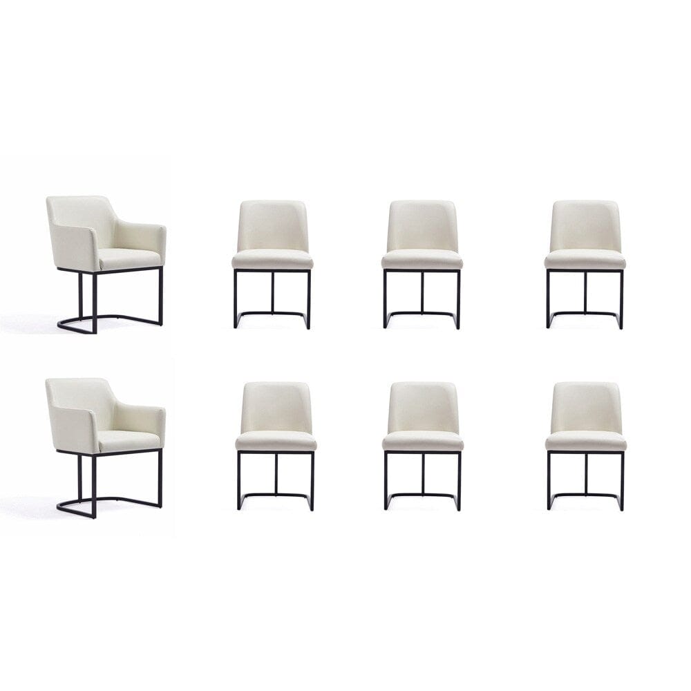 Manhattan Comfort - 8-Piece Serena Dining Armchair - LeatheretteDining Chair - Faux Leather Dining Set with Steel Legs in Cream - 8-DC056-CR veiw 1