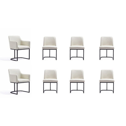Manhattan Comfort - 8-Piece Serena Dining Armchair - LeatheretteDining Chair - Faux Leather Dining Set with Steel Legs in Cream - 8-DC056-CR veiw 1
