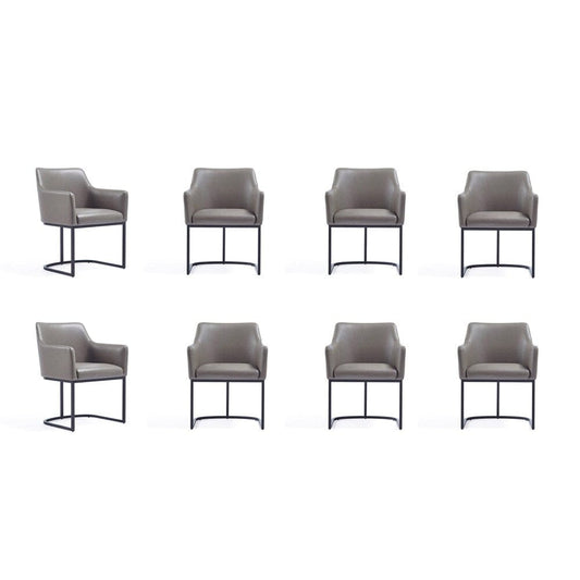 Manhattan Comfort - 8-Piece Serena Dining Armchair - LeatheretteDining Chair - Faux Leather Dining Set with Steel Legs in Grey - 8-DC056-GY veiw 1