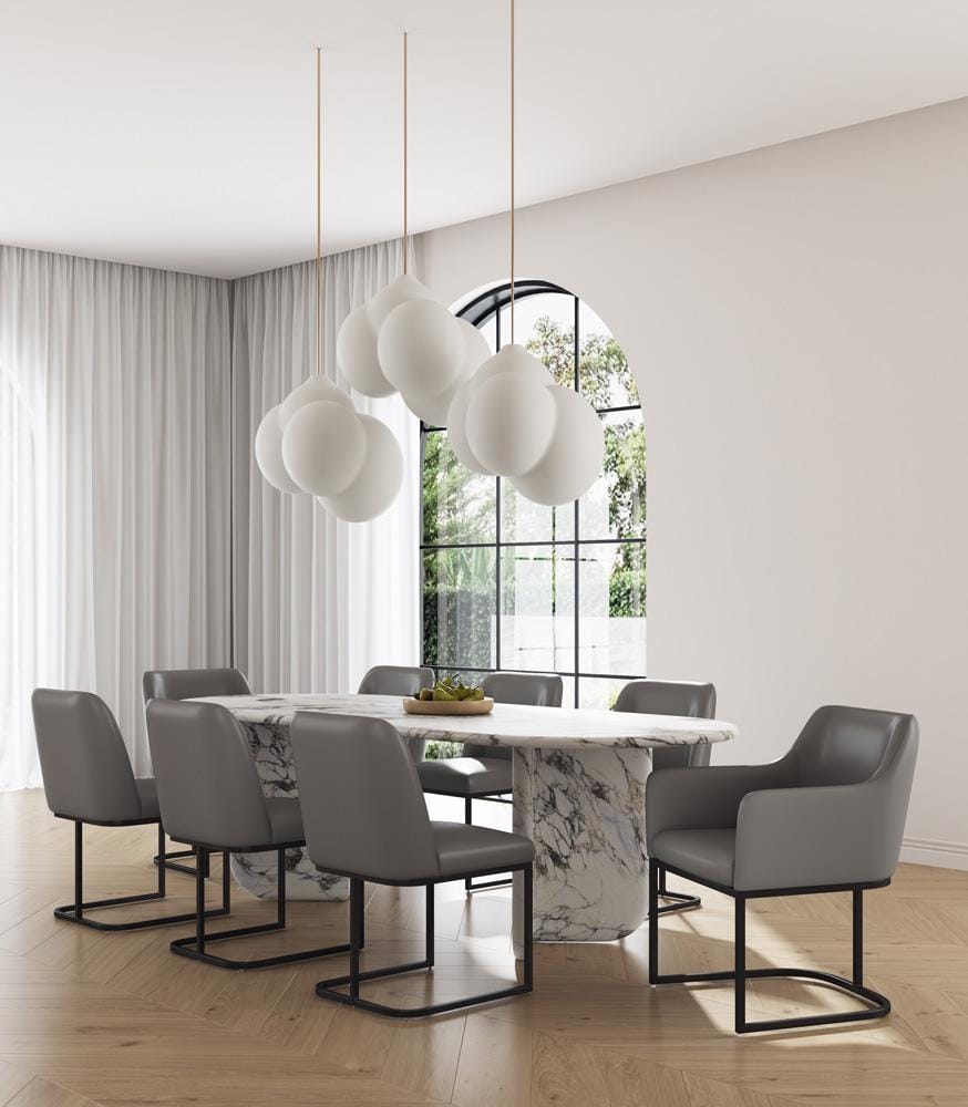 Manhattan Comfort - 8-Piece Serena Dining Armchair - LeatheretteDining Chair - Faux Leather Dining Set with Steel Legs in Grey - 8-DC056-GY veiw 8
