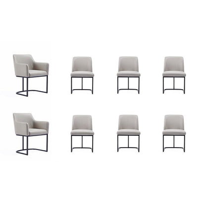 Manhattan Comfort - 8-Piece Serena Dining Armchair - LeatheretteDining Chair - Faux Leather Dining Set with Steel Legs in Light Grey - 8-DC056-LG veiw 1