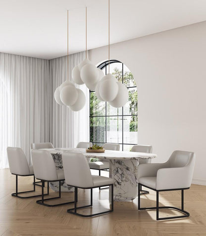 Manhattan Comfort - 8-Piece Serena Dining Armchair - LeatheretteDining Chair - Faux Leather Dining Set with Steel Legs in Light Grey - 8-DC056-LG veiw 8