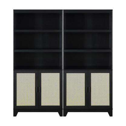 Manhattan Comfort - Sheridan Bookcase Cabinet with 14 Fixed & Adjustable Shelves in Black - Set of 2 - 2-BC-6GLF-BK veiw 1