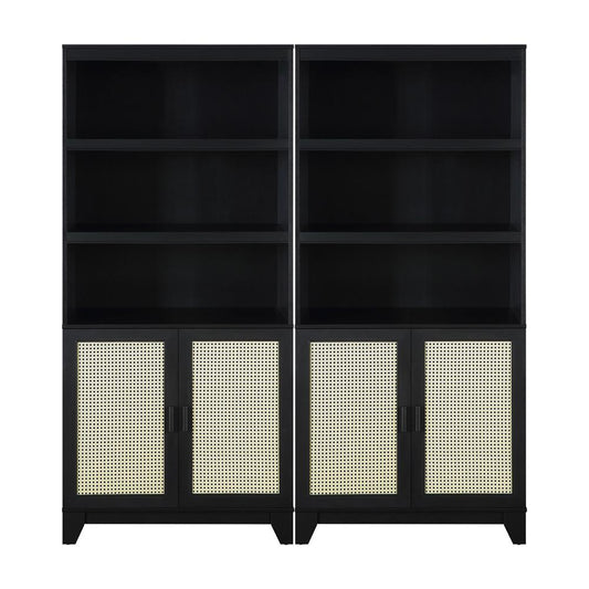 Manhattan Comfort - Sheridan Bookcase Cabinet with 14 Fixed & Adjustable Shelves in Black - Set of 2 - 2-BC-6GLF-BK veiw 1