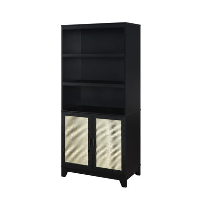 Manhattan Comfort - Sheridan Bookcase Cabinet with 14 Fixed & Adjustable Shelves in Black - Set of 2 - 2-BC-6GLF-BK veiw 3