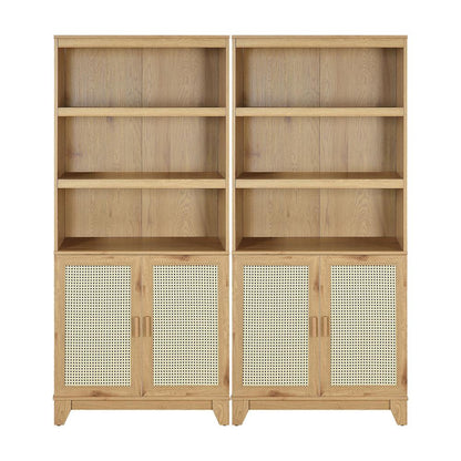 Manhattan Comfort - Sheridan Bookcase Cabinet with 14 Fixed & Adjustable Shelves in Nature - Set of 2 - 2-BC-6GLF-NA veiw 1