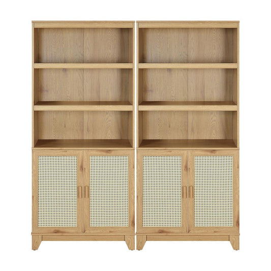 Manhattan Comfort - Sheridan Bookcase Cabinet with 14 Fixed & Adjustable Shelves in Nature - Set of 2 - 2-BC-6GLF-NA veiw 1