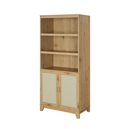 Manhattan Comfort - Sheridan Bookcase Cabinet with 14 Fixed & Adjustable Shelves in Nature - Set of 2 - 2-BC-6GLF-NA veiw 3
