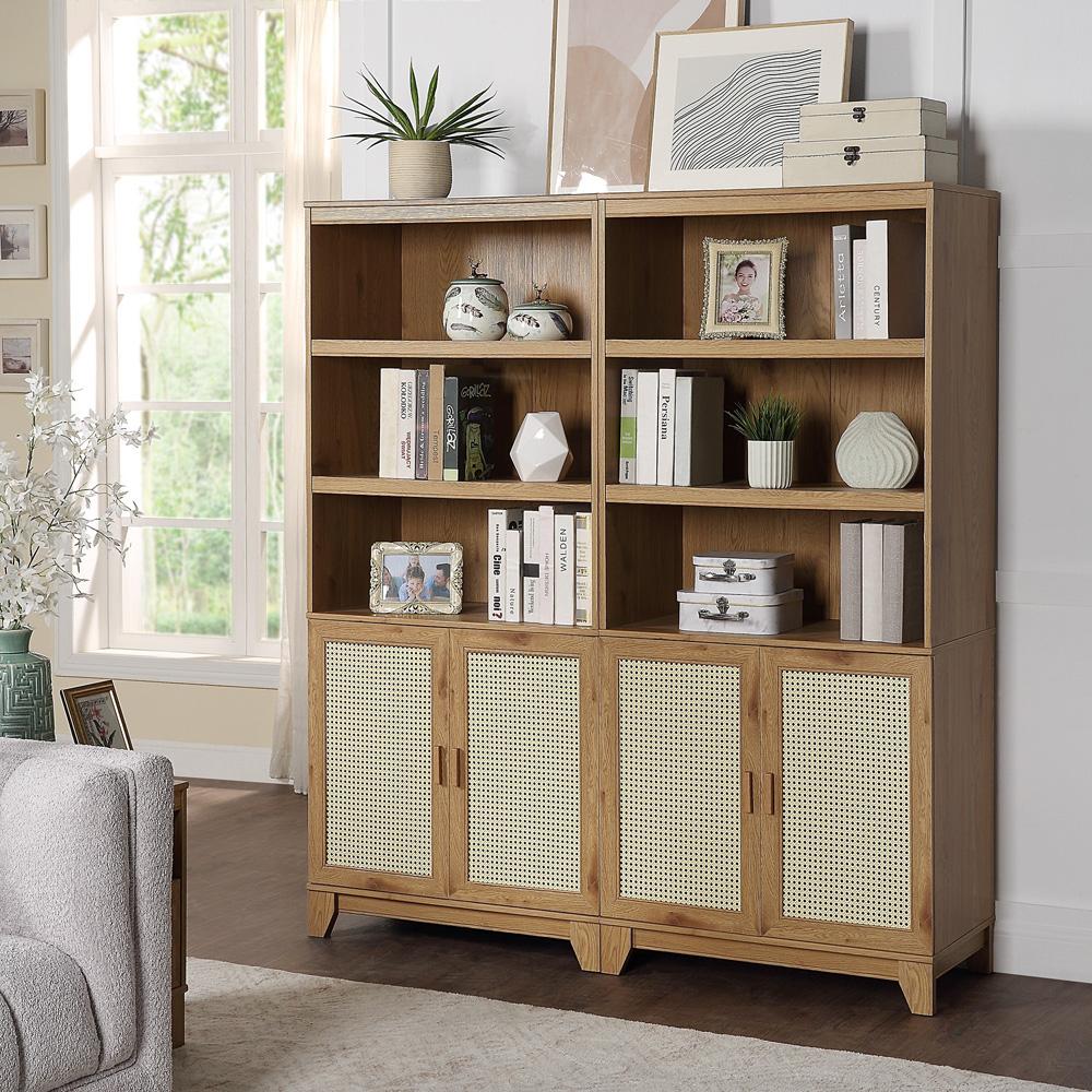 Manhattan Comfort - Sheridan Bookcase Cabinet with 14 Fixed & Adjustable Shelves in Nature - Set of 2 - 2-BC-6GLF-NA veiw 7