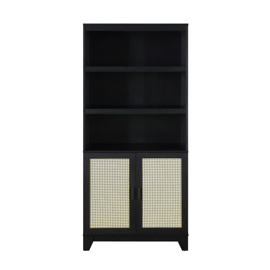 Manhattan Comfort - Sheridan Bookcase Cabinet with 7 Fixed & Adjustable Shelves in Black - BC-6GLF-BK veiw 1