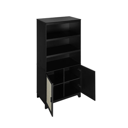 Manhattan Comfort - Sheridan Bookcase Cabinet with 7 Fixed & Adjustable Shelves in Black - BC-6GLF-BK veiw 5