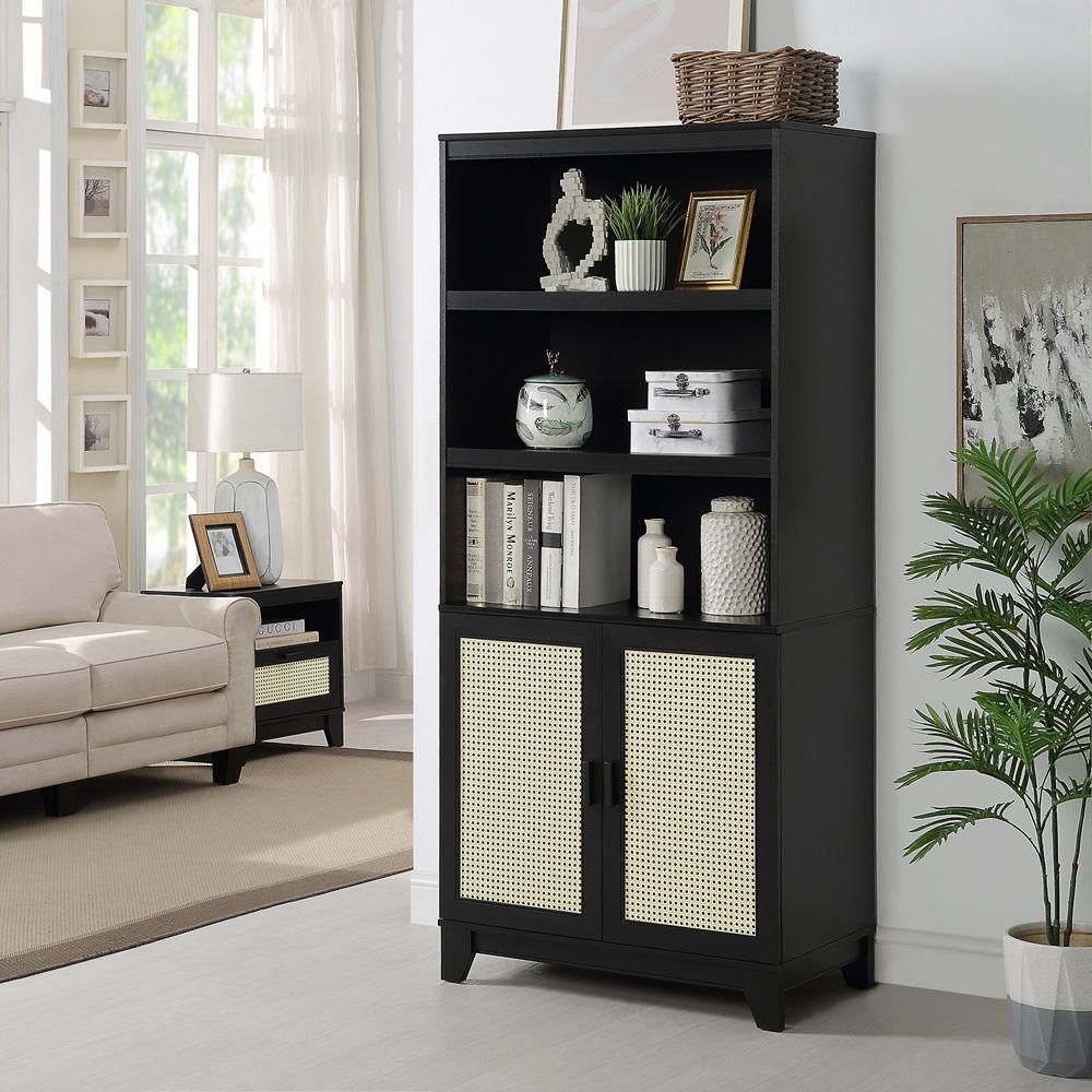 Manhattan Comfort - Sheridan Bookcase Cabinet with 7 Fixed & Adjustable Shelves in Black - BC-6GLF-BK veiw 7