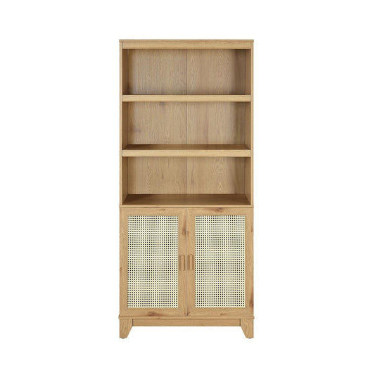 Manhattan Comfort - Sheridan Bookcase Cabinet with 7 Fixed & Adjustable Shelves in Nature - BC-6GLF-NA veiw 1