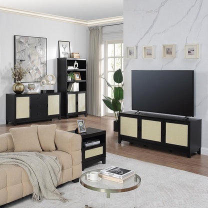 Manhattan Comfort - Sheridan TV Stand with 6 Adjustable Shelves in Black - TV-3GLF-BK veiw 8
