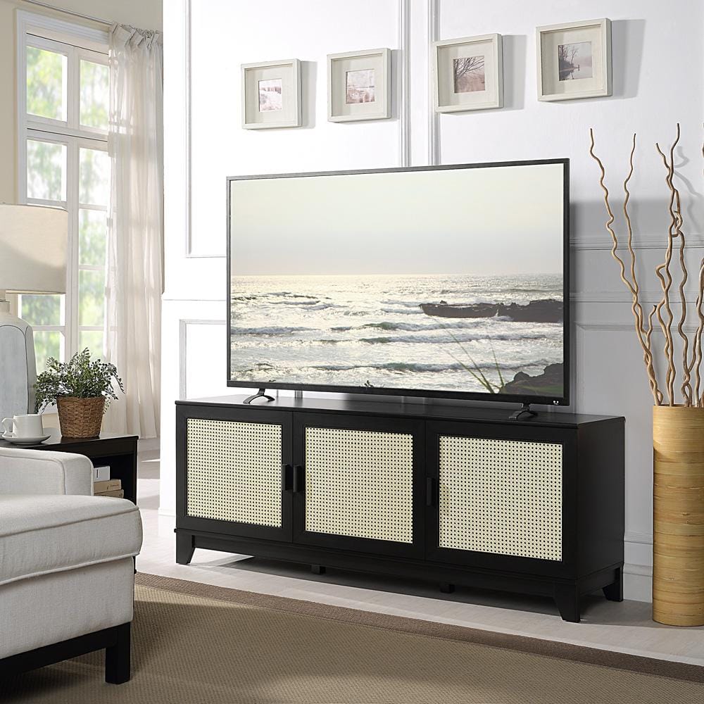 Manhattan Comfort - 4-Piece Sheridan Living Room with 4 , Nightstand - Full Extension, Sideboard Cabinet - Full Extension Drawers in Black - 4-3456GLF-BK veiw 3