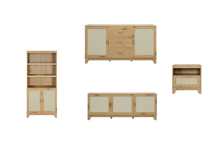 Manhattan Comfort - 4-Piece Sheridan Living Room with 4 , Nightstand - Full Extension, Sideboard Cabinet - Full Extension Drawers in Nature - 4-3456GLF-NA veiw 1