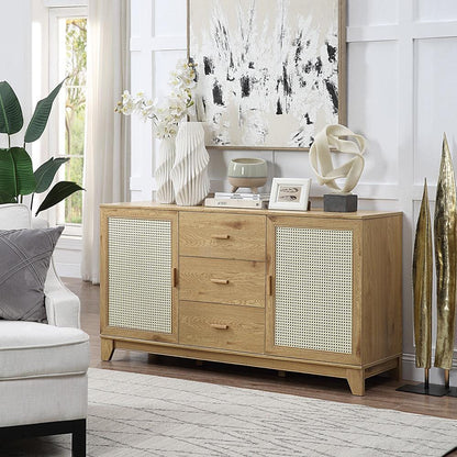 Manhattan Comfort - 4-Piece Sheridan Living Room with 4 , Nightstand - Full Extension, Sideboard Cabinet - Full Extension Drawers in Nature - 4-3456GLF-NA veiw 2