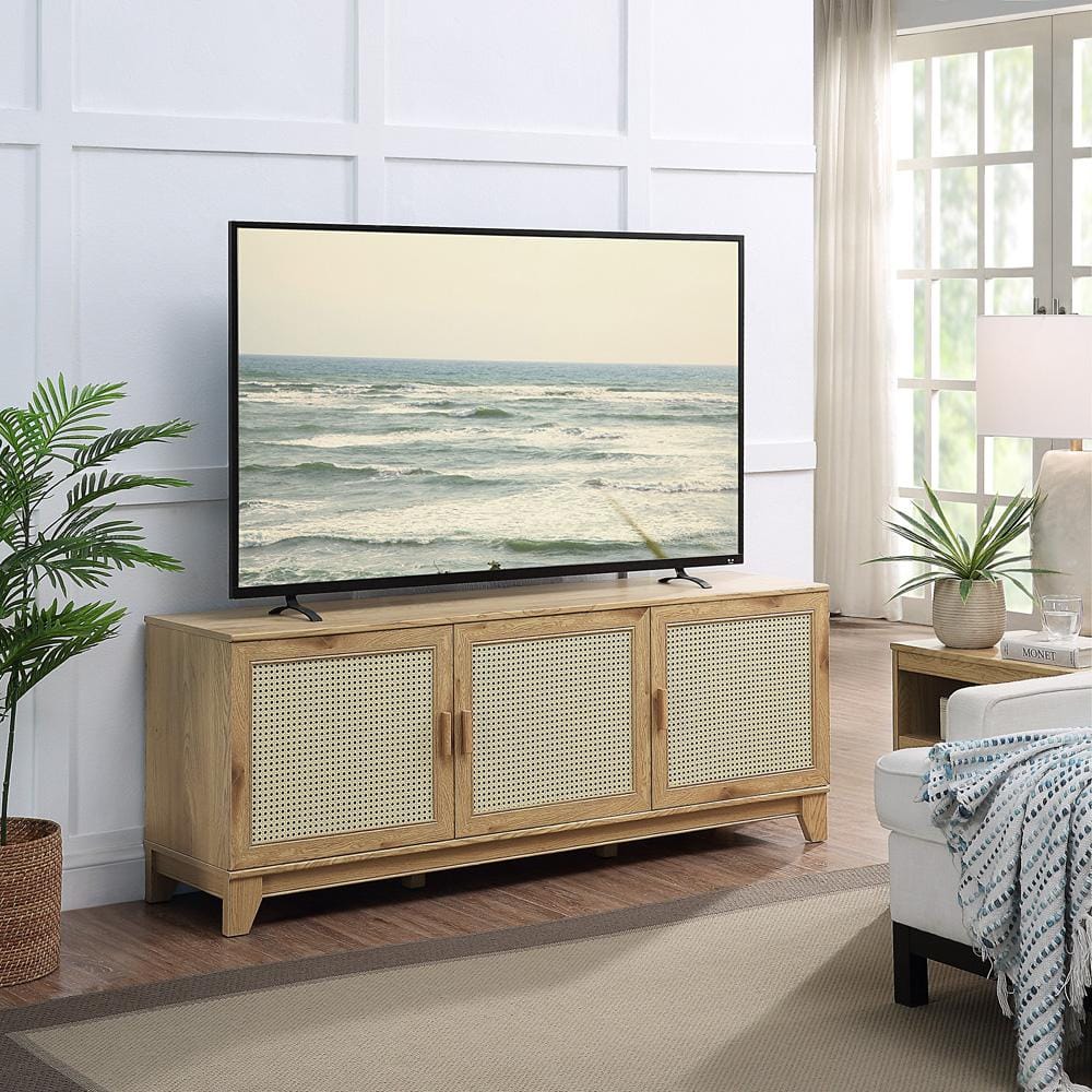 Manhattan Comfort - 4-Piece Sheridan Living Room with 4 , Nightstand - Full Extension, Sideboard Cabinet - Full Extension Drawers in Nature - 4-3456GLF-NA veiw 3