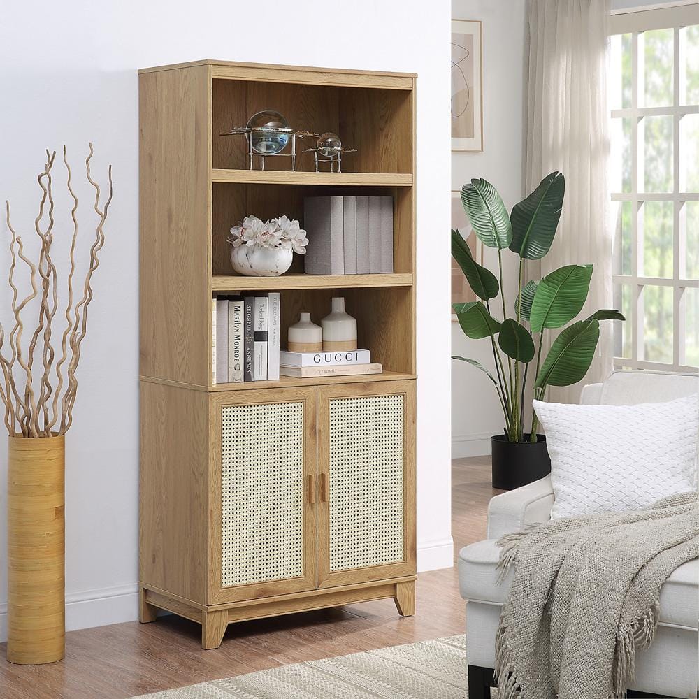 Manhattan Comfort - 4-Piece Sheridan Living Room with 4 , Nightstand - Full Extension, Sideboard Cabinet - Full Extension Drawers in Nature - 4-3456GLF-NA veiw 4
