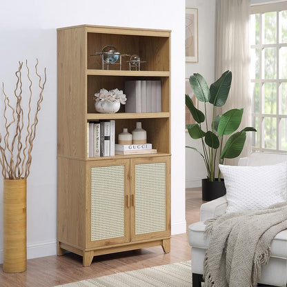 Manhattan Comfort - 4-Piece Sheridan Living Room with 4 , Nightstand - Full Extension, Sideboard Cabinet - Full Extension Drawers in Nature - 4-3456GLF-NA veiw 4