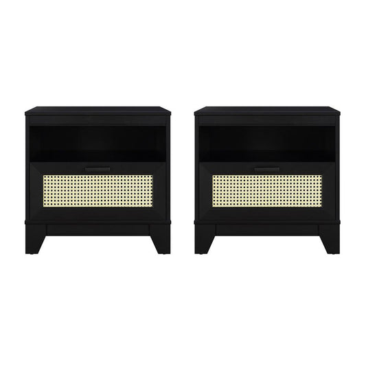 Manhattan Comfort - Sheridan Nightstand with 2 Full Extension Drawers in Black - Set of 2 - 2-NS-5GLF-BK veiw 1