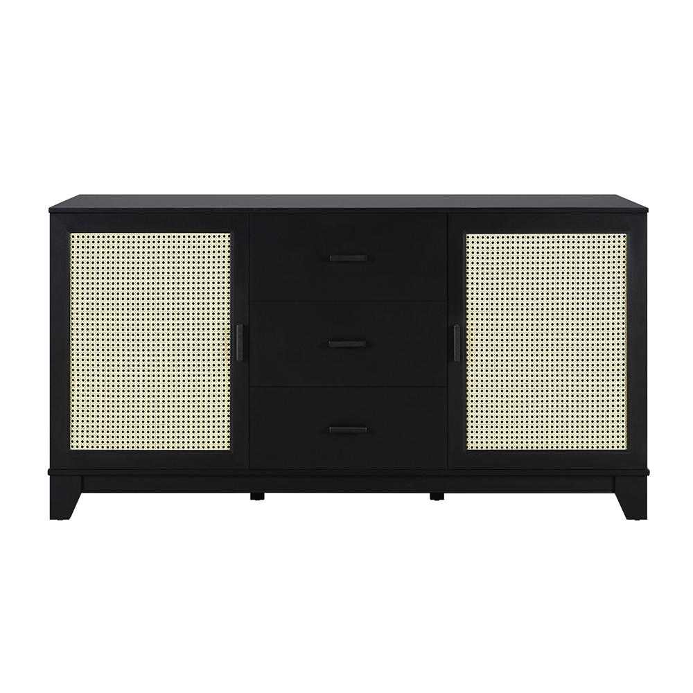 Manhattan Comfort - Sheridan Sideboard Cabinet with 3 Full Extension Drawers in Black - SB-4GLF-BK veiw 1
