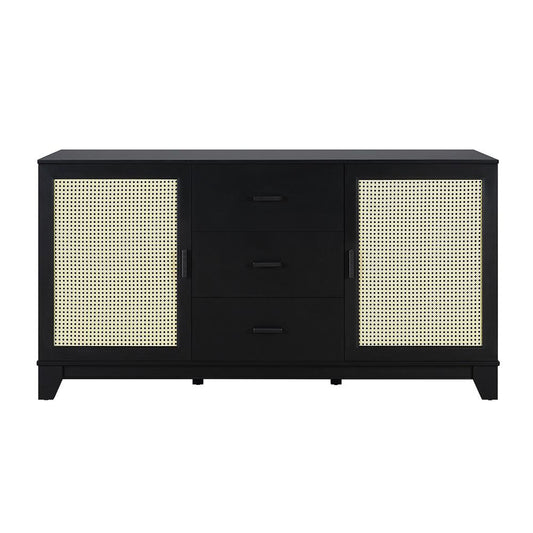 Manhattan Comfort - Sheridan Sideboard Cabinet with 3 Full Extension Drawers in Black - SB-4GLF-BK veiw 1