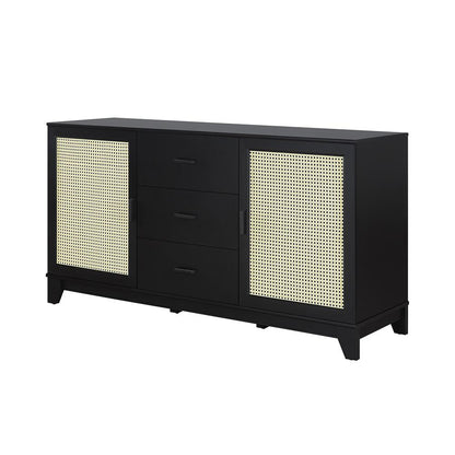 Manhattan Comfort - Sheridan Sideboard Cabinet with 3 Full Extension Drawers in Black - SB-4GLF-BK veiw 3
