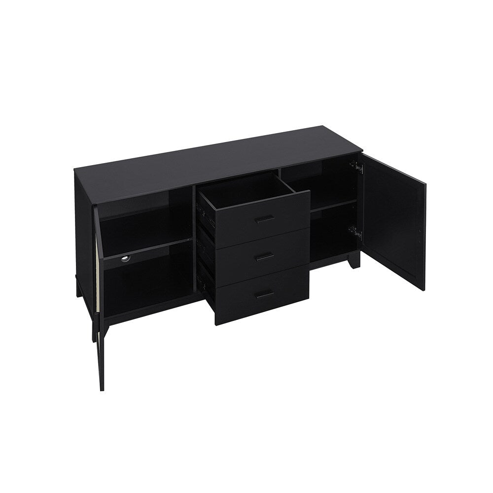 Manhattan Comfort - Sheridan Sideboard Cabinet with 3 Full Extension Drawers in Black - SB-4GLF-BK veiw 6