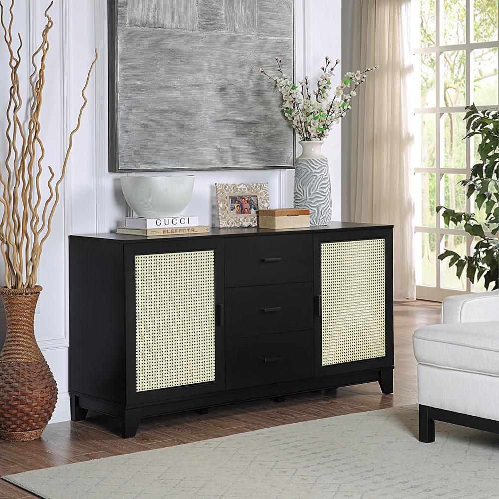 Manhattan Comfort - Sheridan Sideboard Cabinet with 3 Full Extension Drawers in Black - SB-4GLF-BK veiw 7
