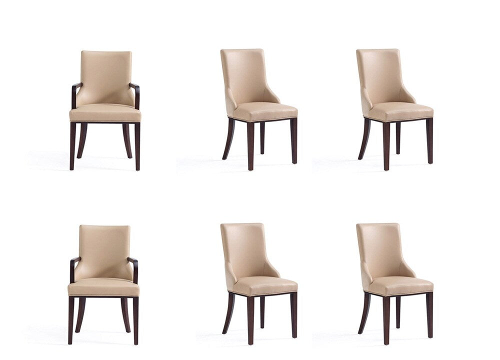 Manhattan Comfort - 6-Piece Shubert Faux Leather & Velvet Dining Chair Set in Tan - 6-DC055AR-TN veiw 1
