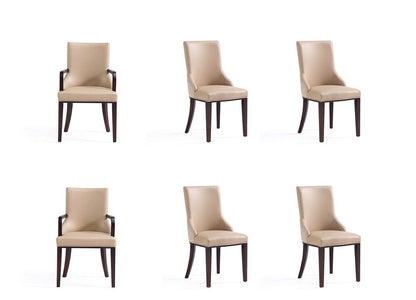 Manhattan Comfort - 6-Piece Shubert Faux Leather & Velvet Dining Chair Set in Tan - 6-DC055AR-TN veiw 1