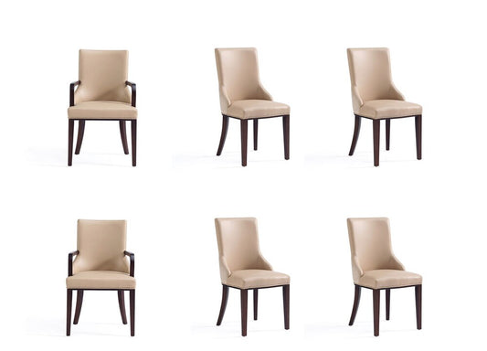 Manhattan Comfort - 6-Piece Shubert Faux Leather & Velvet Dining Chair Set in Tan - 6-DC055AR-TN veiw 1