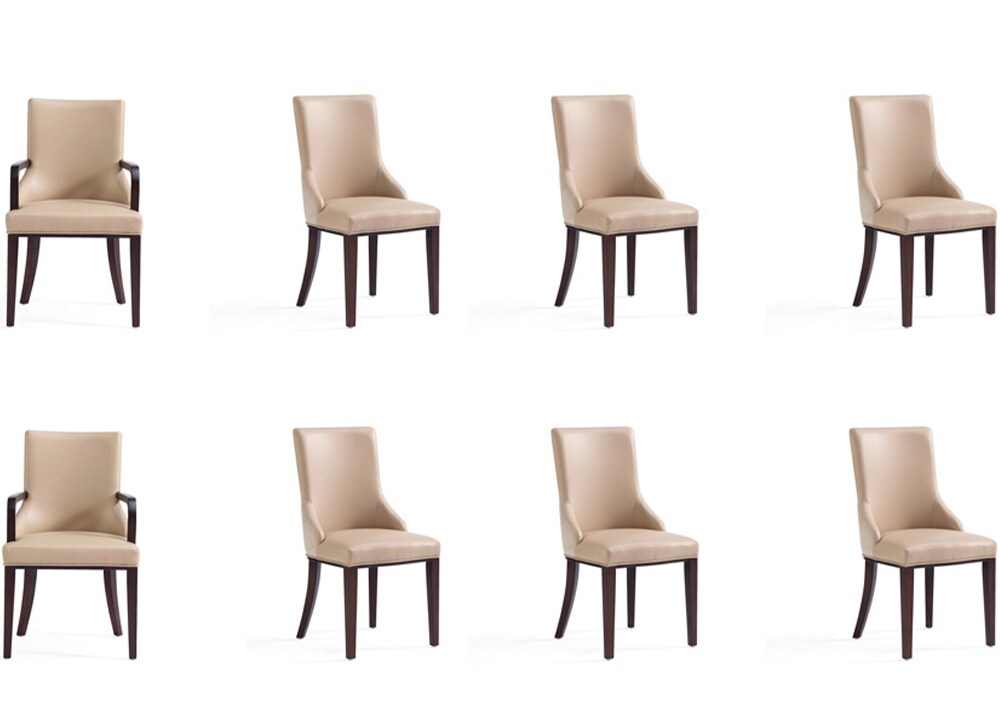 Manhattan Comfort - 8-Piece Shubert Faux Leather & Velvet Dining Chair Set in Tan - 8-DC055AR-TN veiw 1