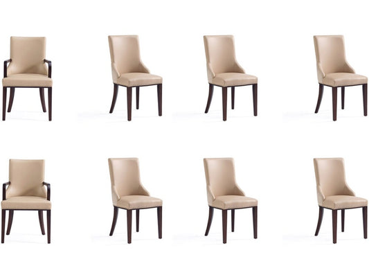 Manhattan Comfort - 8-Piece Shubert Faux Leather & Velvet Dining Chair Set in Tan - 8-DC055AR-TN veiw 1