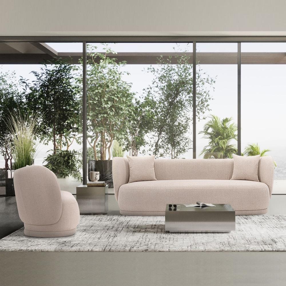 Manhattan Comfort - 2-Piece Siri Linen Weave Sofa and Accent Chair with Pine Wood Legs in Wheat - 2-SFAC5710-WT veiw 7