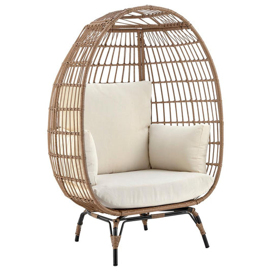 Manhattan Comfort - Spezia Polyester Patio Freestanding Egg Chair with Iron Steel Legs in Tan and Cream - OD-HC002-CR veiw 1