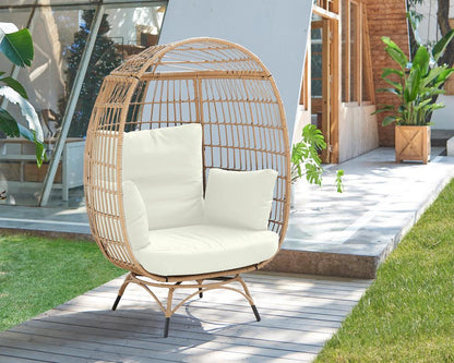 Manhattan Comfort - Spezia Polyester Patio Freestanding Egg Chair with Iron Steel Legs in Tan and Cream - OD-HC002-CR veiw 7