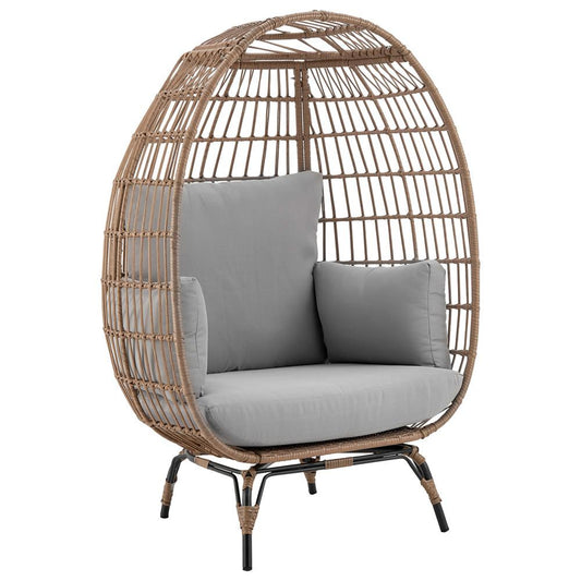 Manhattan Comfort - Spezia Polyester Patio Freestanding Egg Chair with Iron Steel Legs in Tan and Grey - OD-HC002-GY veiw 1