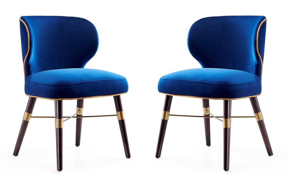 Manhattan Comfort - Strine Velvet Dining Chair with Wood Legs in Blue - Set of 2 - 2-DC045-BL veiw 1