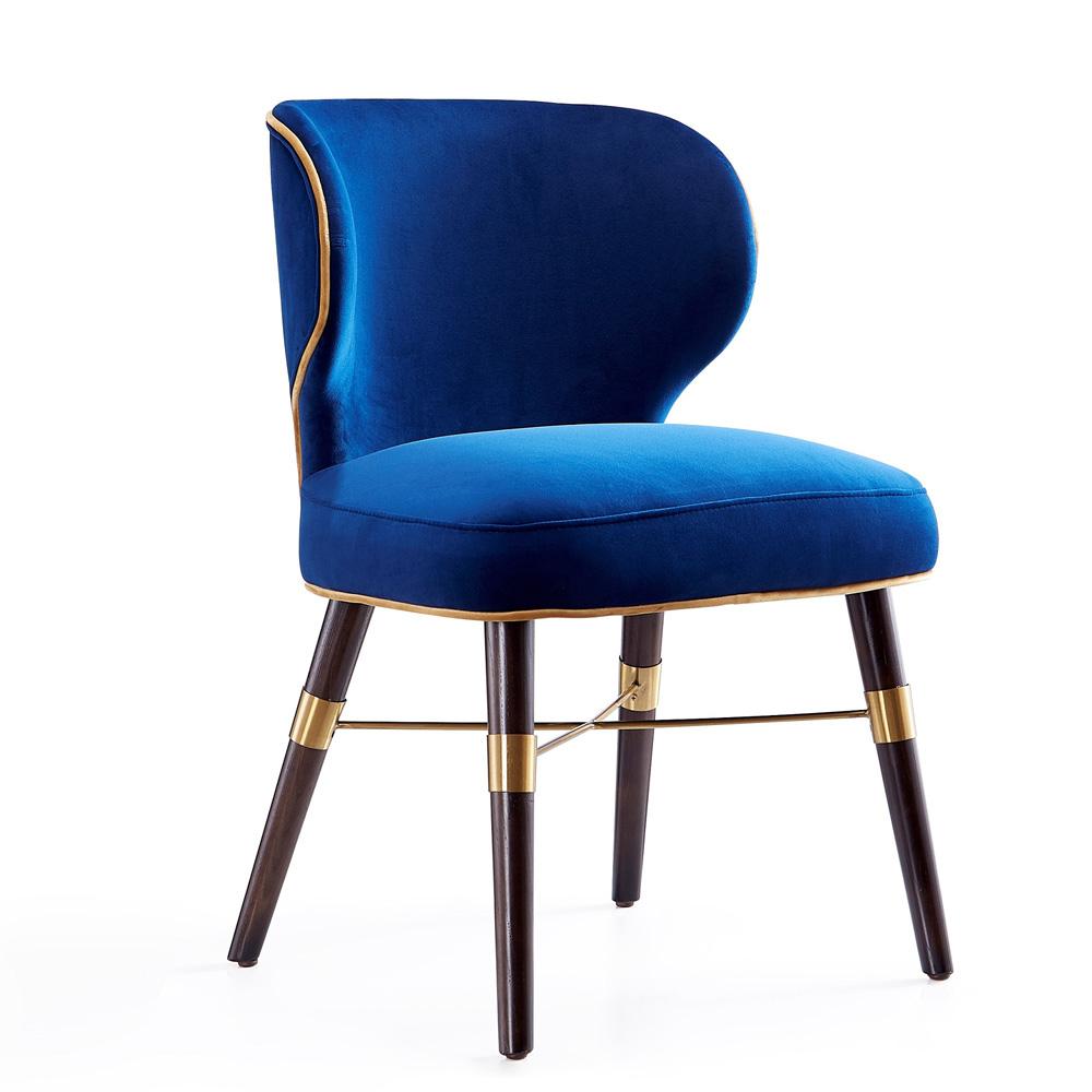 Manhattan Comfort - Strine Velvet Dining Chair with Wood Legs in Blue - Set of 2 - 2-DC045-BL veiw 3