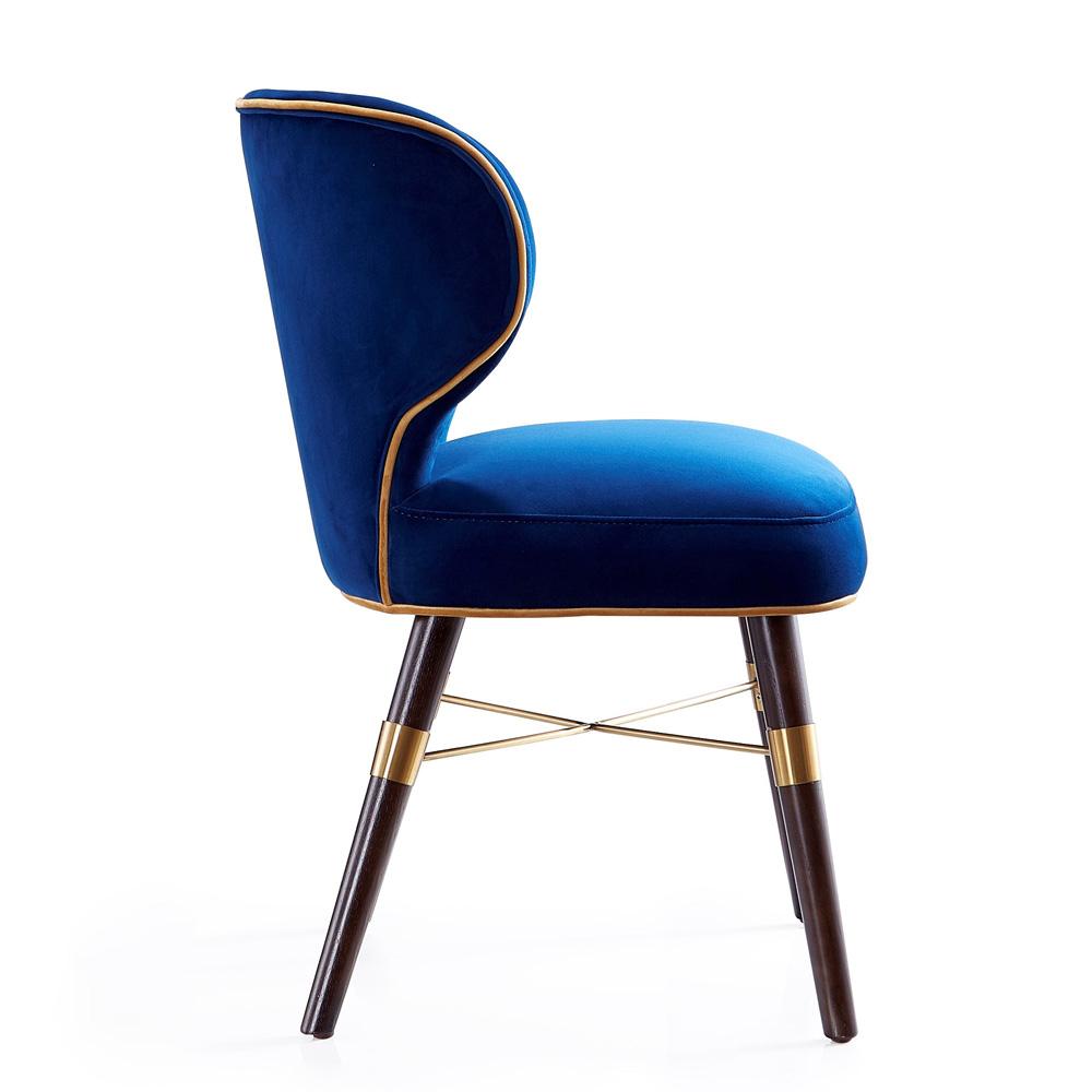 Manhattan Comfort - Strine Velvet Dining Chair with Wood Legs in Blue - Set of 2 - 2-DC045-BL veiw 5