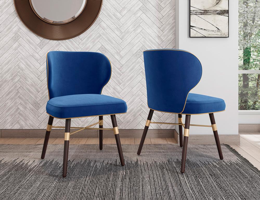 Manhattan Comfort - Strine Velvet Dining Chair with Wood Legs in Blue - Set of 2 - 2-DC045-BL veiw 7