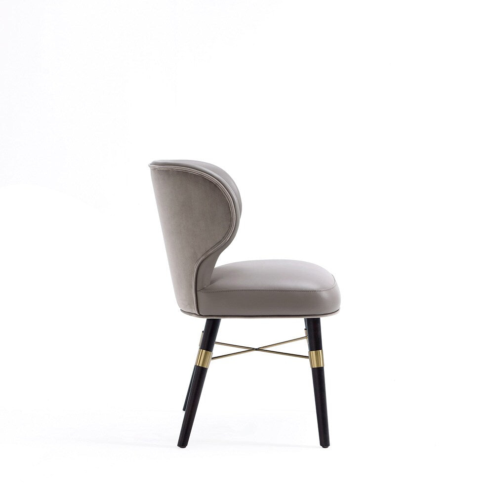 Manhattan Comfort - Strine Velvet and Leatherette Dining Chair with Wood Legs in Dark Taupe - Set of 2 - 2-DC045-DT veiw 3