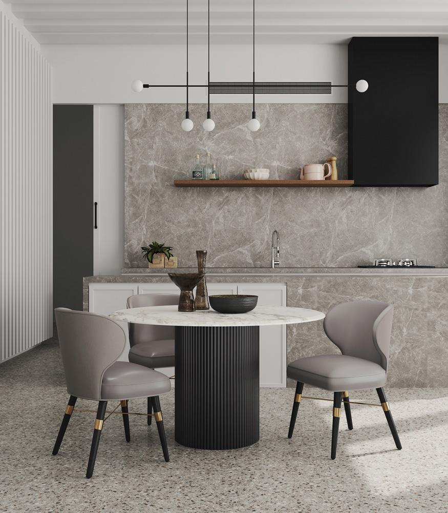 Manhattan Comfort - Strine Velvet and Leatherette Dining Chair with Wood Legs in Dark Taupe - Set of 2 - 2-DC045-DT veiw 8