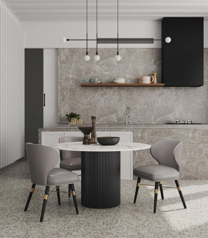 Manhattan Comfort - Strine Velvet and Leatherette Dining Chair with Wood Legs in Dark Taupe - Set of 2 - 2-DC045-DT veiw 8