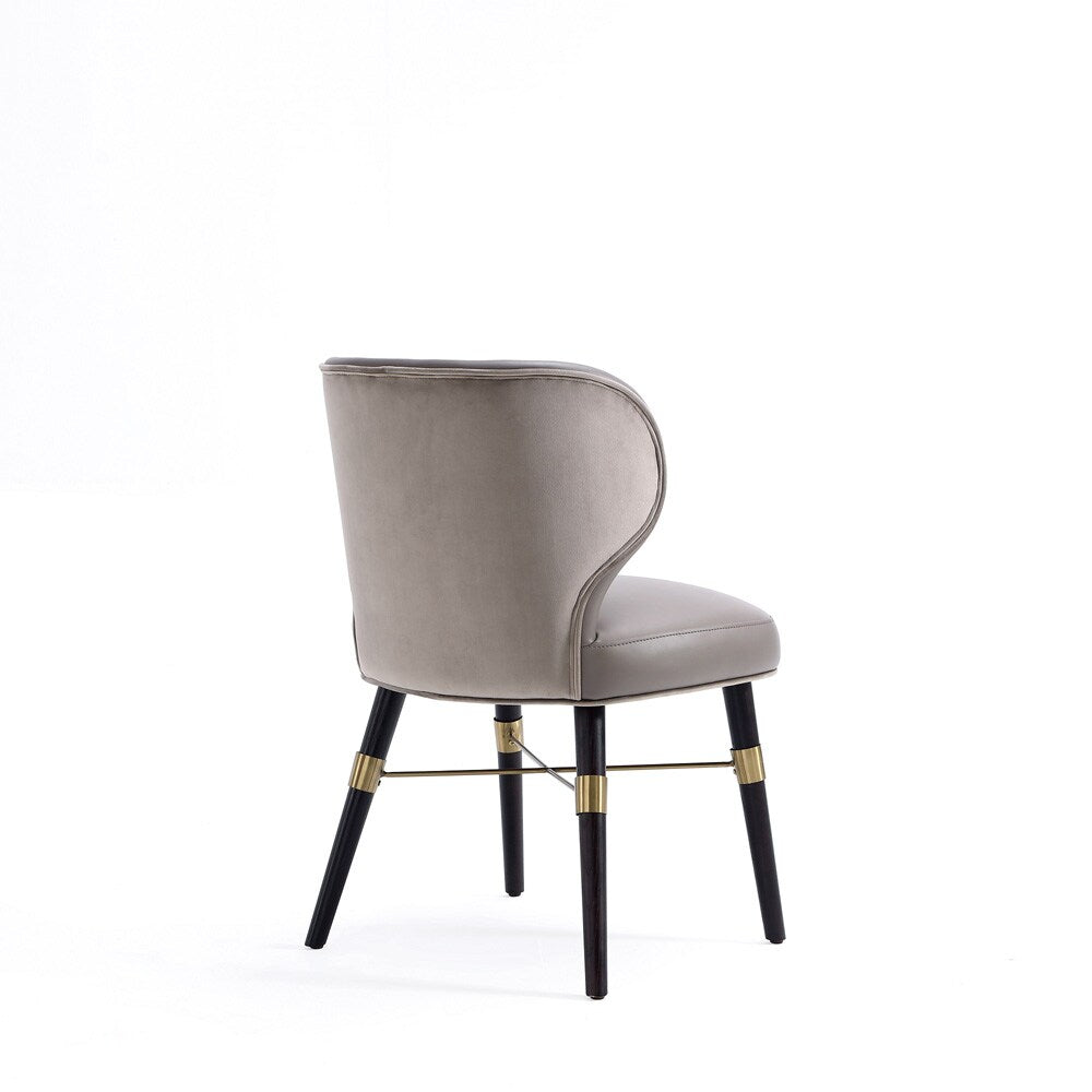 Manhattan Comfort - Strine Velvet and Leatherette Dining Chair with Wood Legs in Dark Taupe - DC045-DT veiw 3