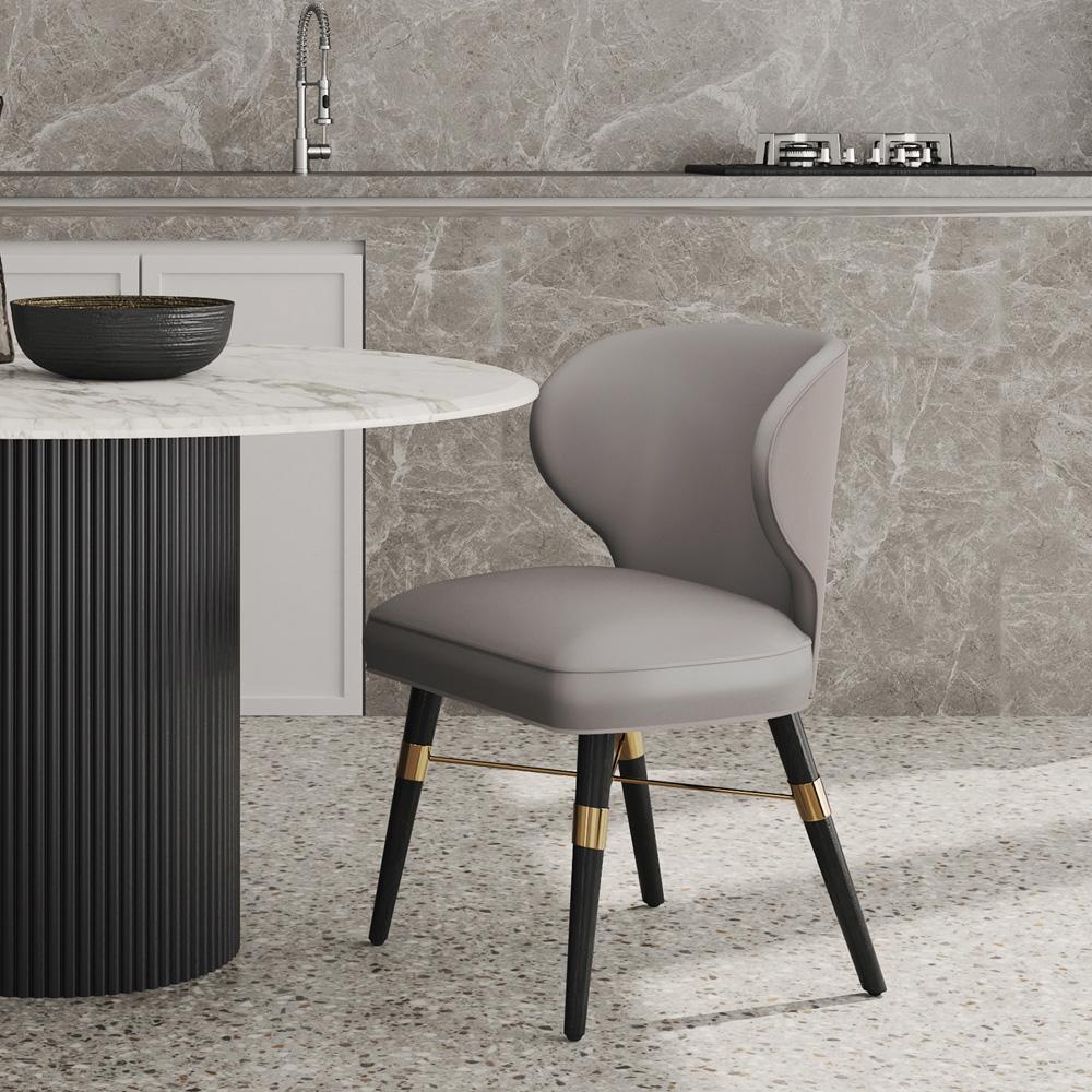 Manhattan Comfort - Strine Velvet and Leatherette Dining Chair with Wood Legs in Dark Taupe - DC045-DT veiw 8